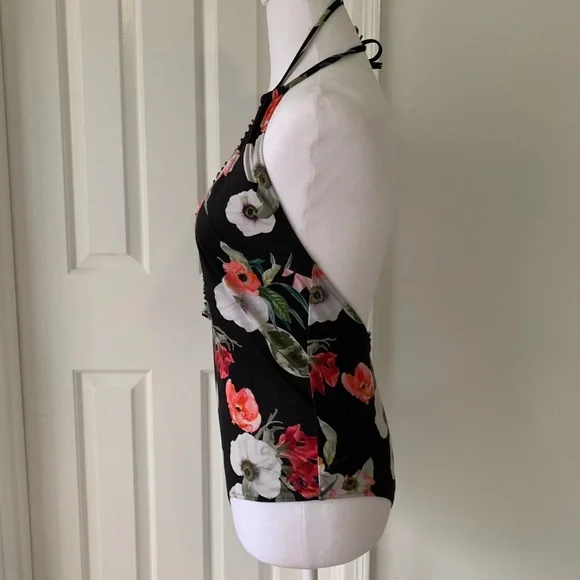 H&M Floral Swimsuit One-piece Bathing Suit Low Cut Halter Cheeky Flower Print 10 - Picture 3 of 8